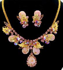 Pink Cabochons Spotted Necklace
