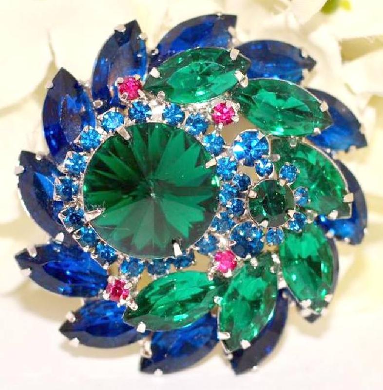 Front view of Multiple Colors Navettes Rivoli/Margarita Brooch
