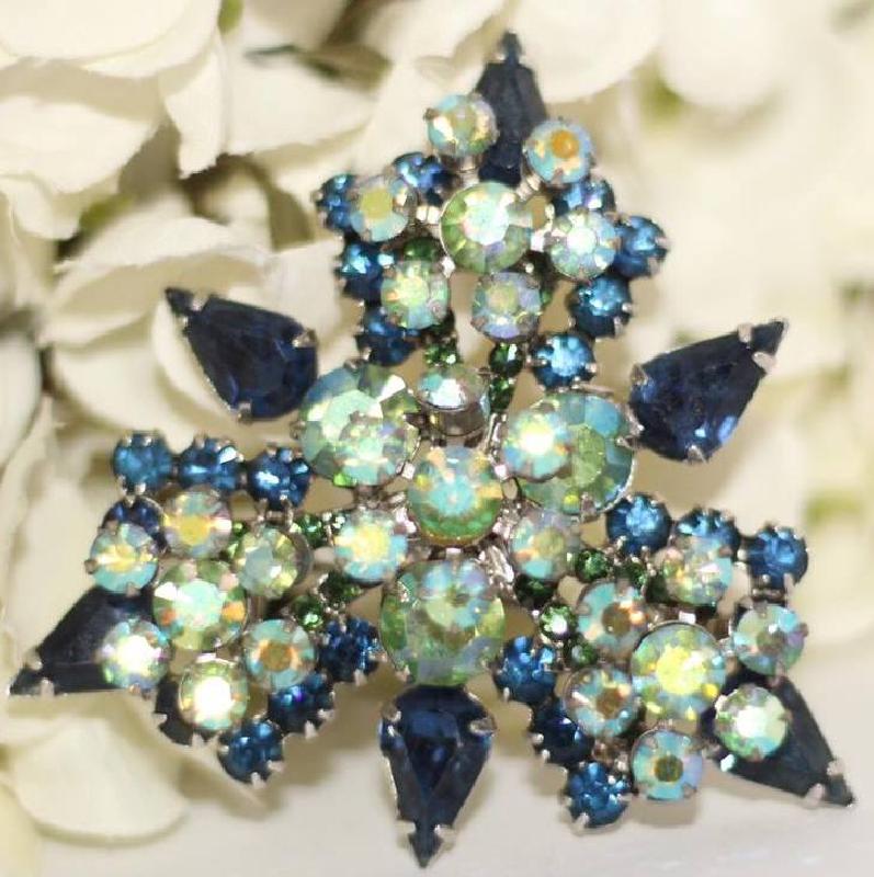 Front view of Blue Pear Brooch