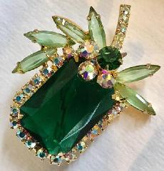 Green Emerald Cut Brooch