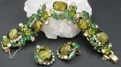 Green Oval Striped Bracelet 5 Link