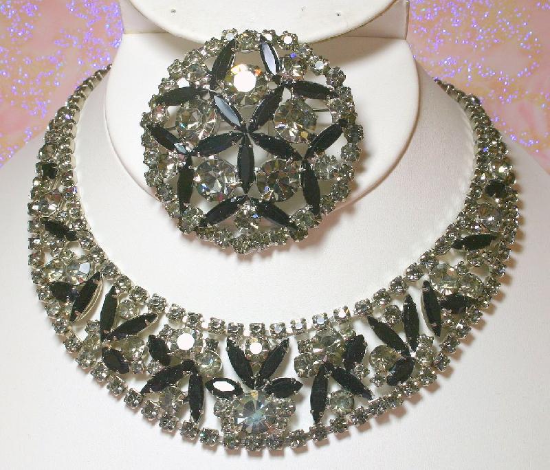 Front view of Black (jet) Navettes Brooch