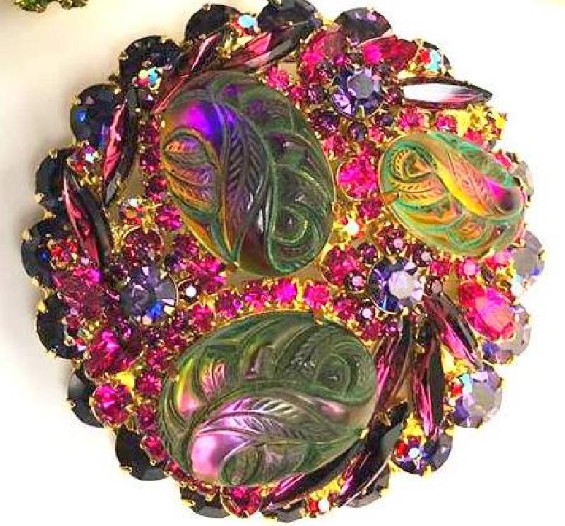 Front view of Purple (cardinal) Cabochons Molded/Cut Brooch