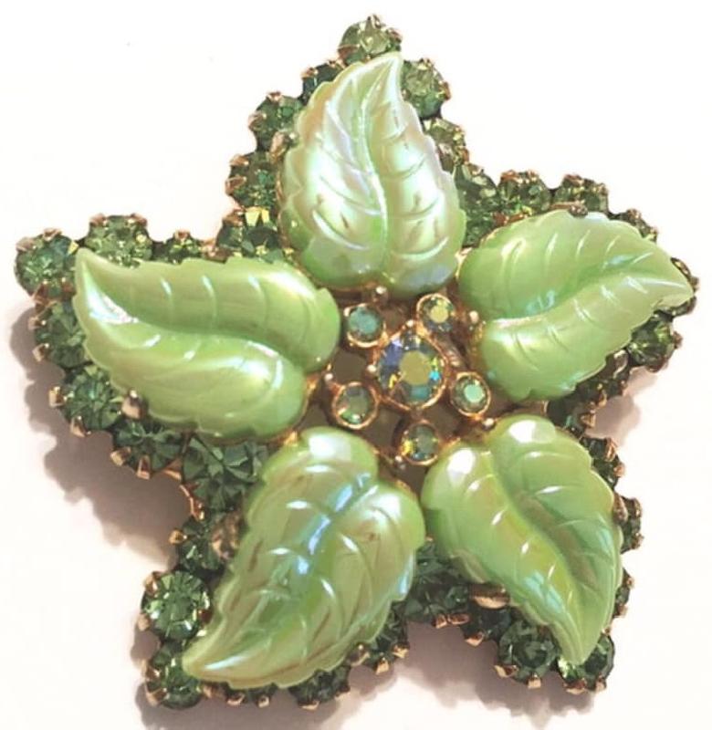 Front view of Green Leaf Molded/Cut Brooch