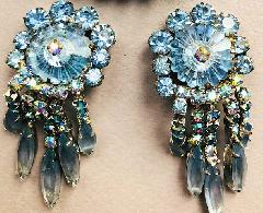 Blue Navettes Rivoli/Margarita Earrings Clip