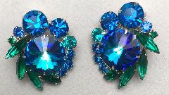 Blue Navettes Rivoli/Margarita Earrings Clip
