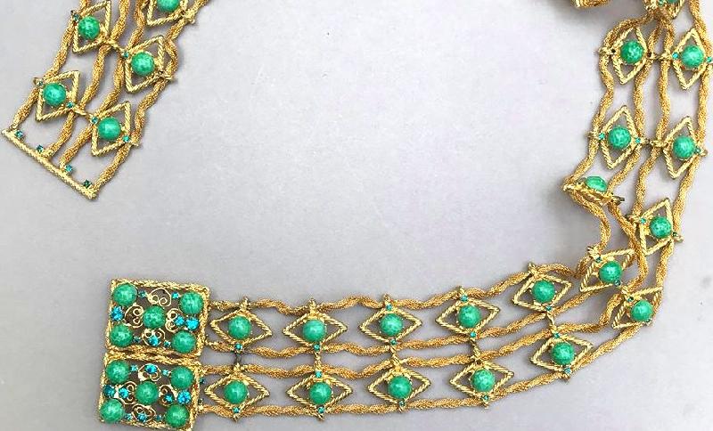Front view of Green Cabochons Spotted Belt