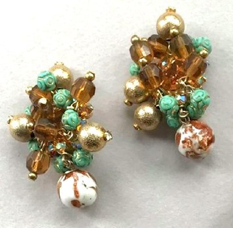 Front view of Multiple Colors Chatons Only Earrings Clip