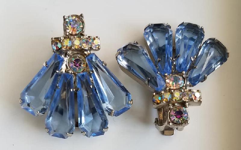 Front view of Blue Pentagon Earrings Clip