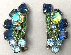 Blue Emerald Cut Earrings Clip