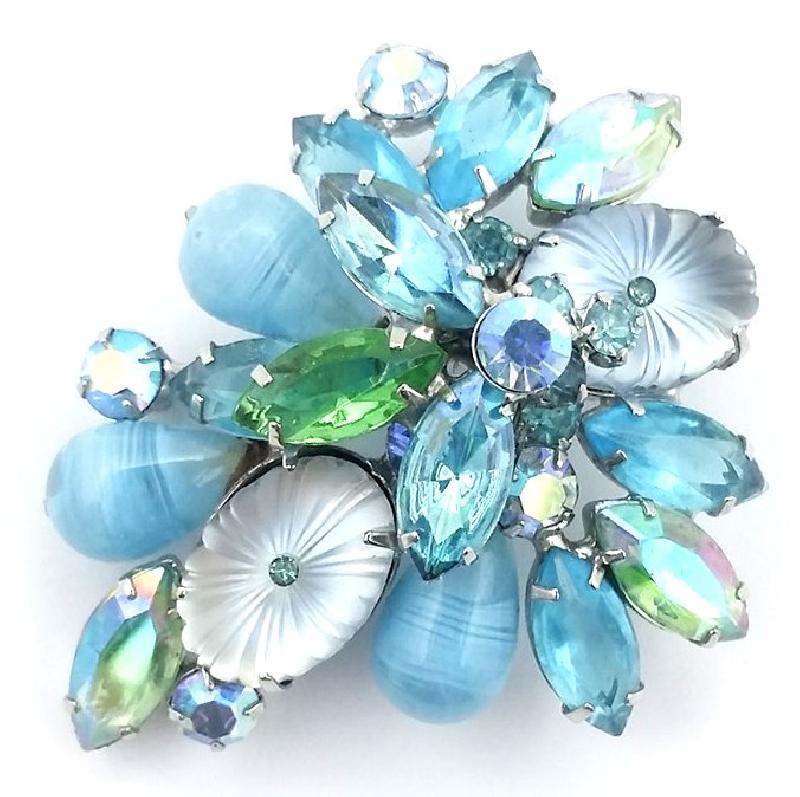 Front view of Blue Pillowcase Molded/Cut Brooch
