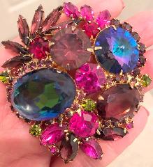 Multiple Colors Oval Rivoli/Margarita Brooch