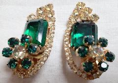 Green Emerald Cut Earrings Clip