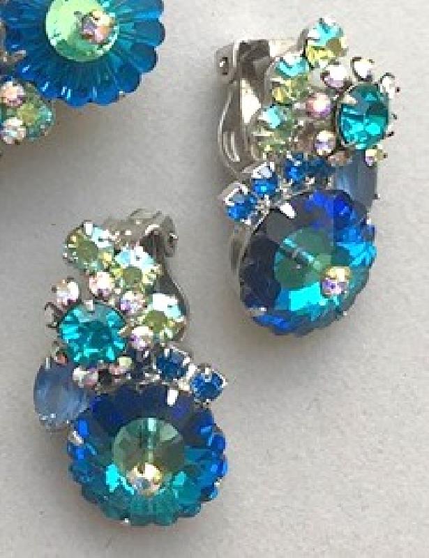 Front view of Multiple Colors Navettes Rivoli/Margarita Earrings Clip