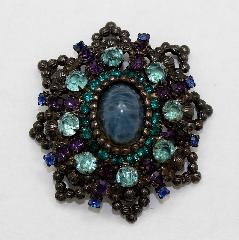 Blue Cabochons Striped Brooch