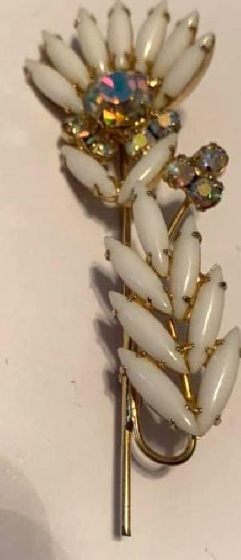 Front view of White (chalk Or Milk) Cabochons Brooch