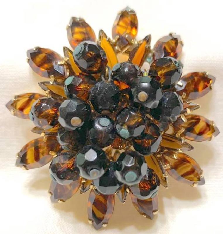 Front view of Topaz Navettes Striped Brooch