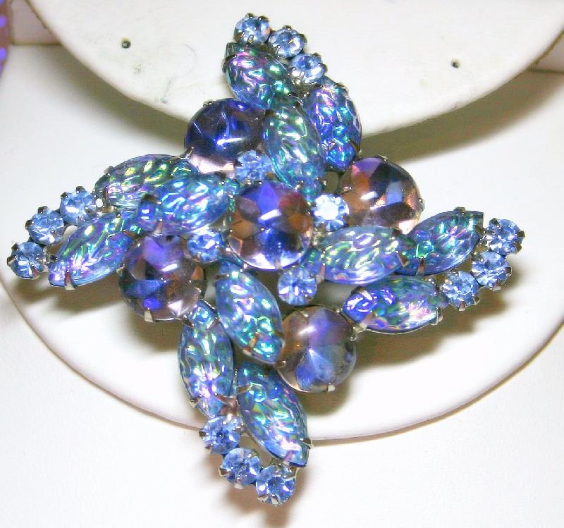 Front view of Blue Cabochons Molded/Cut Brooch