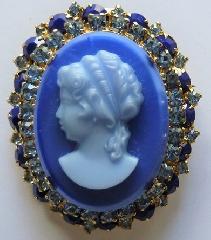 Blue Oval Molded/Cut Brooch