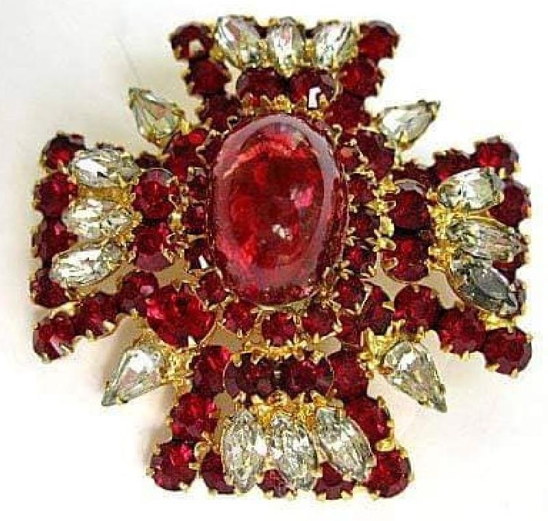 Front view of Red Cabochons Plastic Pin Pendant