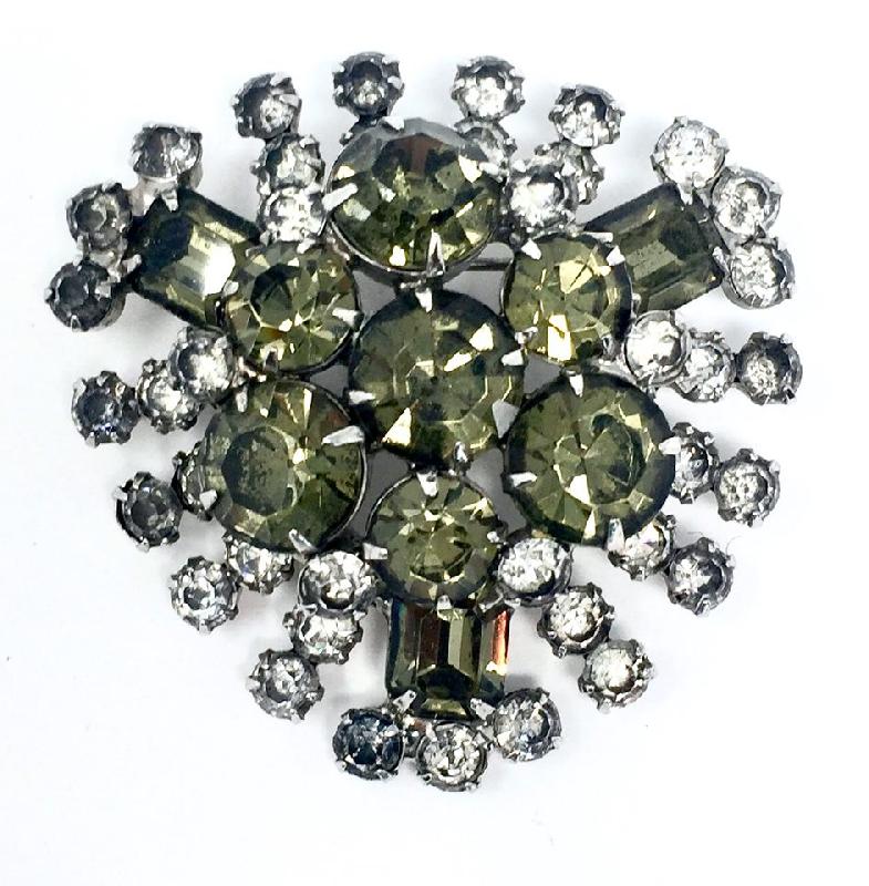 Front view of Gray (black Diamond) Emerald Cut Brooch