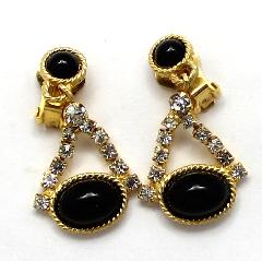 Black (jet) Cabochons Earrings Clip