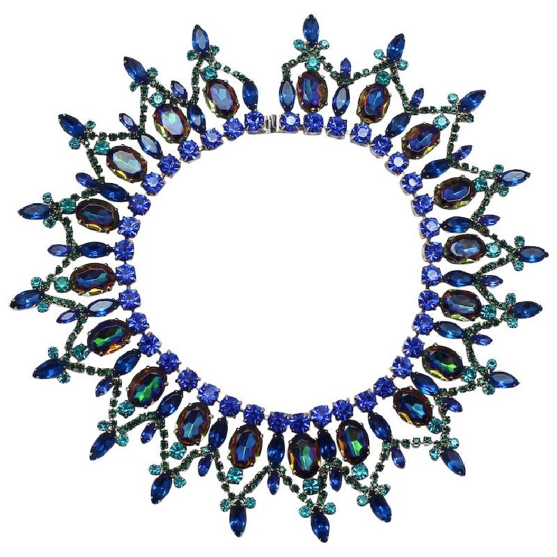 Front view of Blue Oval Multi-Color/Shaded Necklace