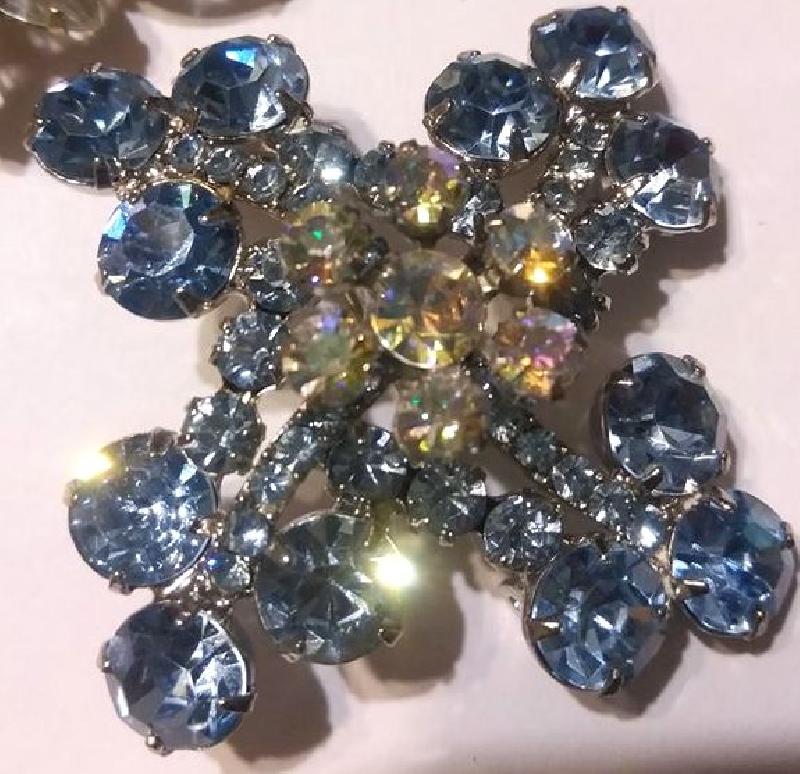 Front view of Blue Chatons Only Brooch