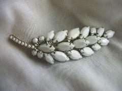 White (chalk Or Milk) Navettes Brooch