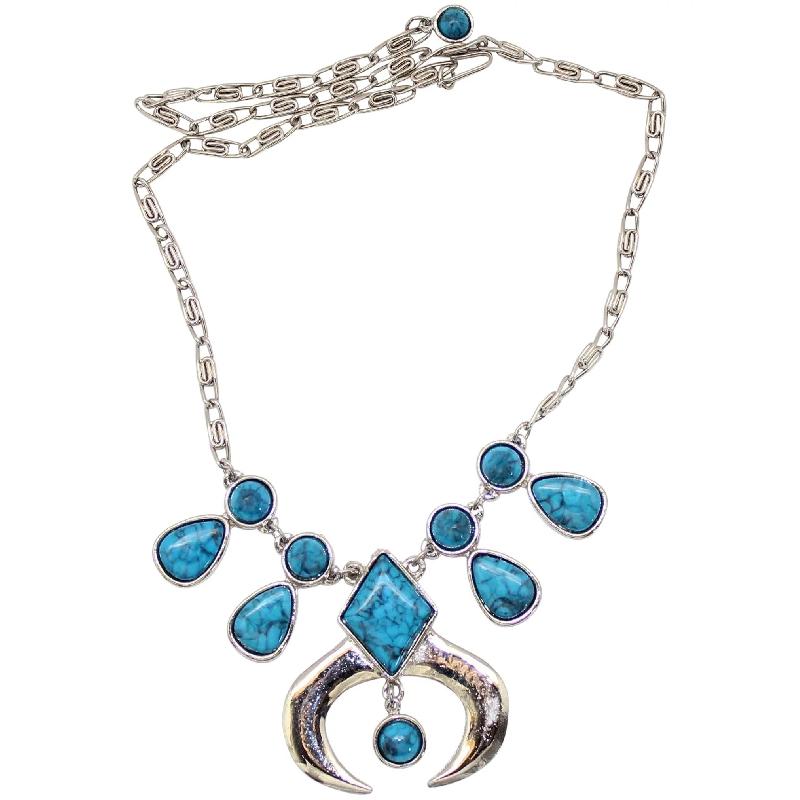 Front view of Turquoise Pear Plastic Necklace