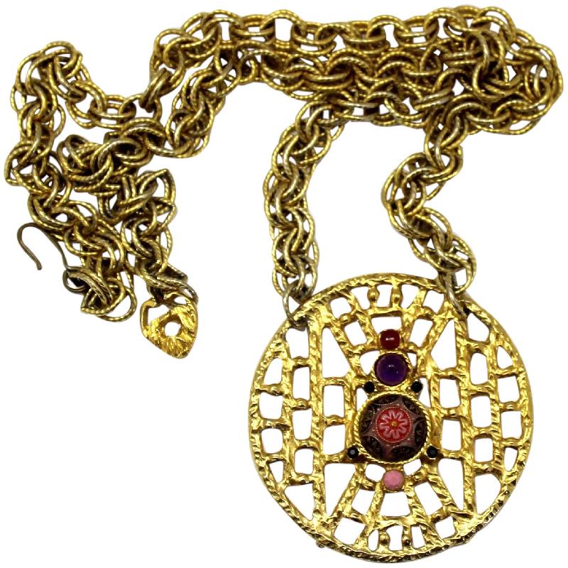 Front view of Purple (cardinal) Cabochons Painted (hand/Transfer) Necklace