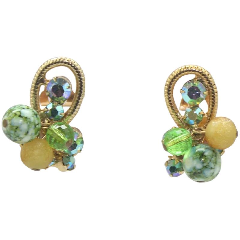 Front view of Green Chatons Only Earrings Clip