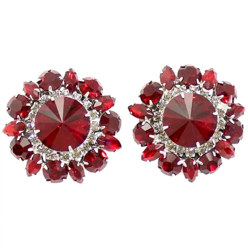 Front view of Red Navettes Rivoli/Margarita Earrings Clip