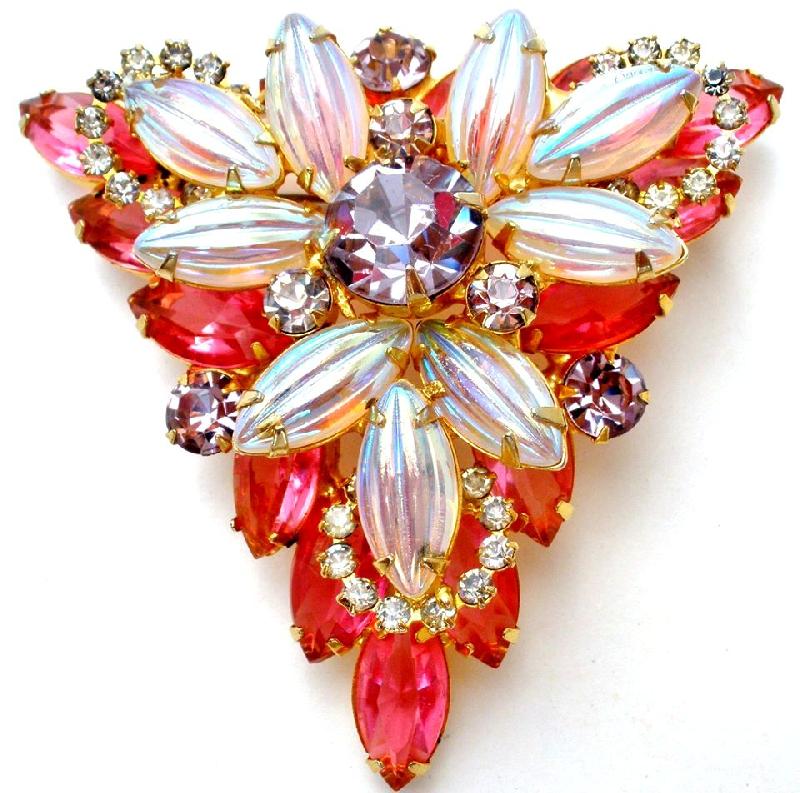 Front view of Pink Cabochons Molded/Cut Brooch