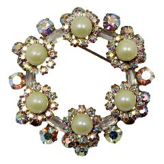 Clear Navettes Pearl Brooch