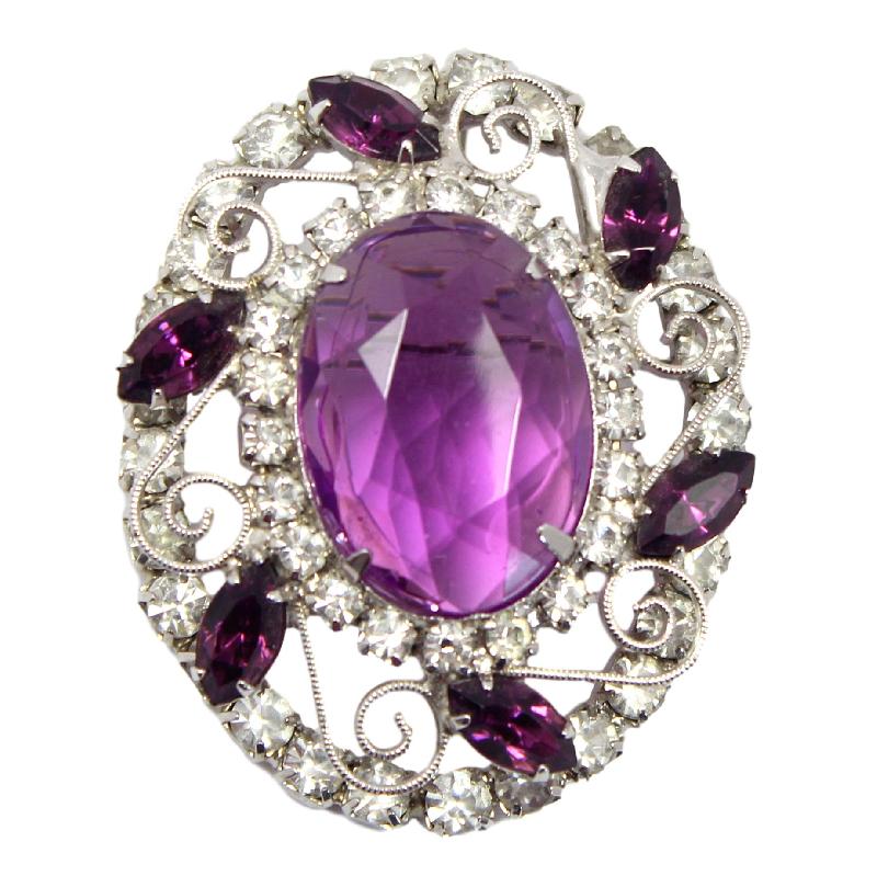 Front view of Purple (cardinal) Oval Pin Pendant