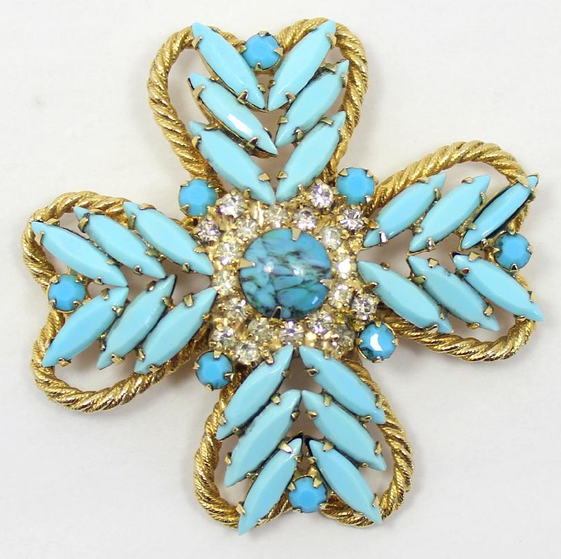 Front view of Turquoise Cabochons Spotted Brooch