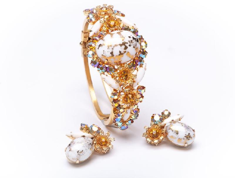 Front view of White (chalk Or Milk) Cabochons Spotted Earrings Clip