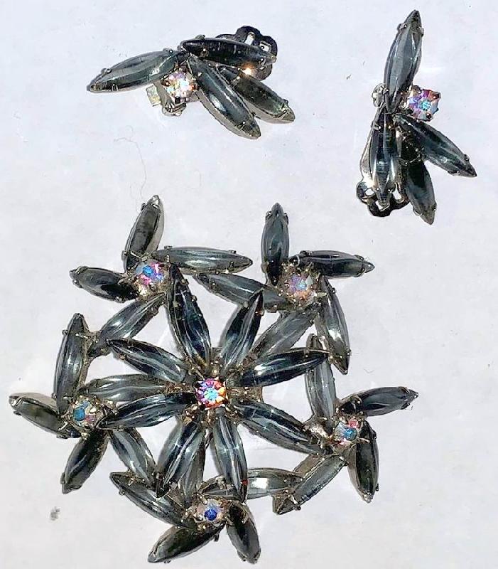 Front view of Gray (black Diamond) Cabochons Earrings Clip