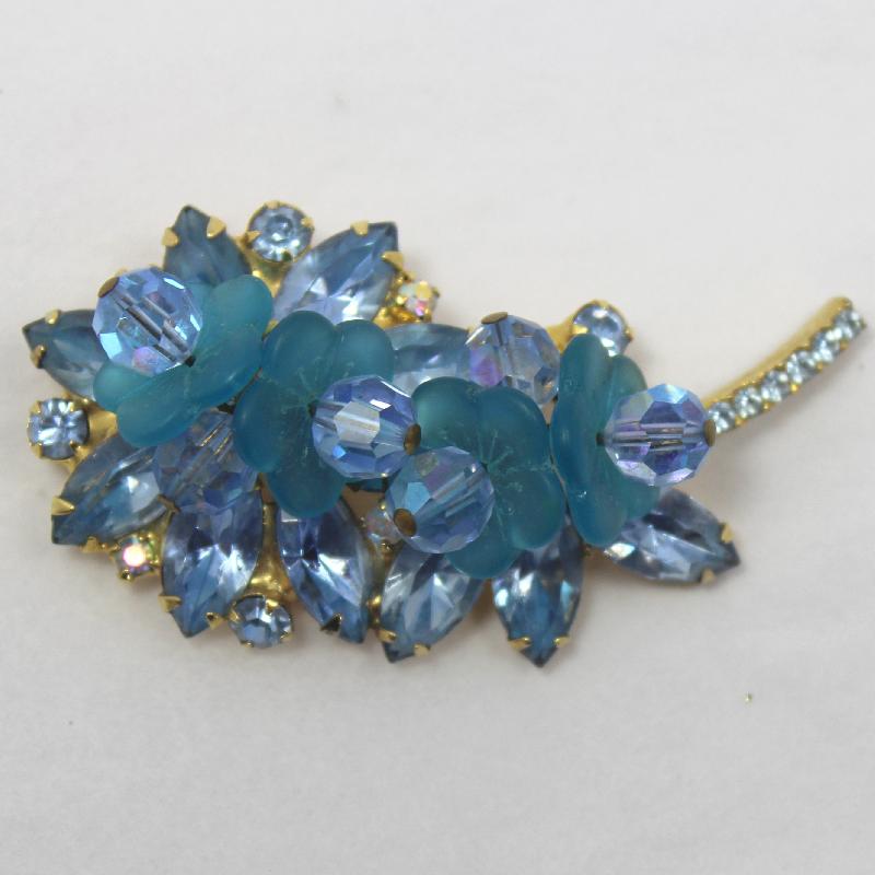 Front view of Blue Navettes Frosted Brooch