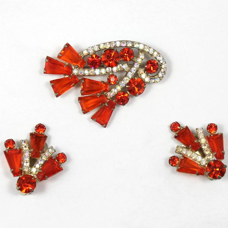 Front view of Orange Keystones Earrings Clip