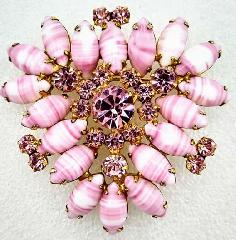 Pink Cabochons Striped Brooch