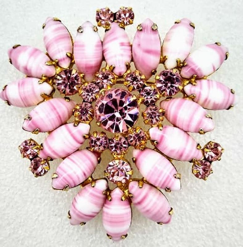 Front view of Pink Cabochons Striped Brooch