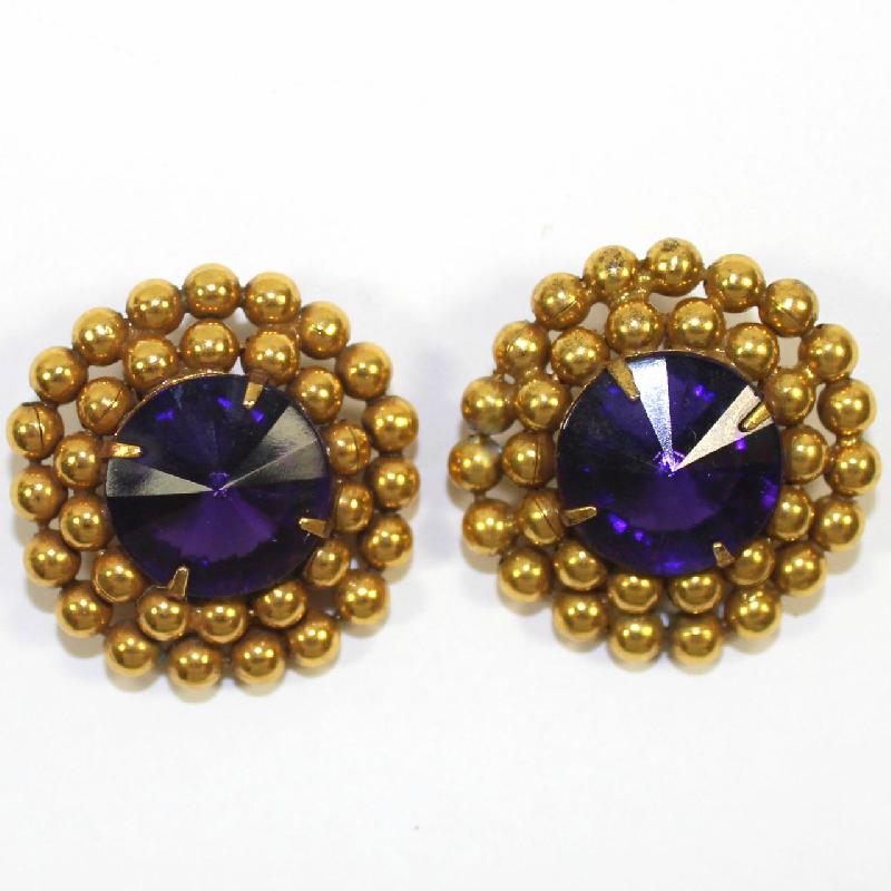 Front view of Purple (cardinal) Chatons Only Rivoli/Margarita Earrings Clip