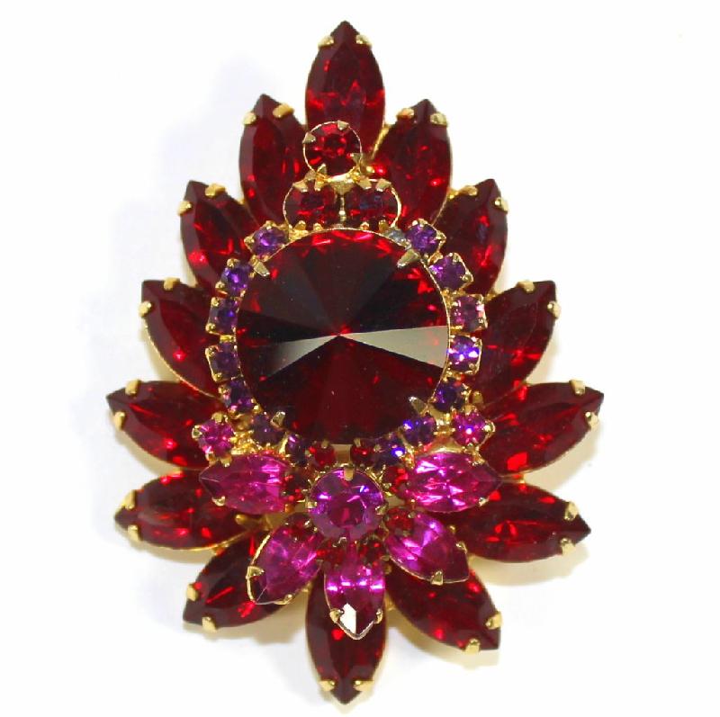 Front view of Red Navettes Rivoli/Margarita Pin Pendant