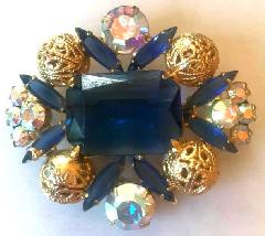Blue Emerald Cut Brooch