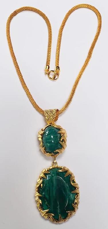 Front view of Green Oval Striped Pendant