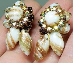 White (chalk Or Milk) Cabochons Striped Earrings Clip