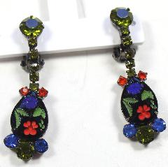 Black (jet) Pear Painted (hand/Transfer) Earrings Clip