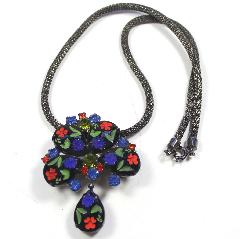 Black (jet) Pear Painted (hand/Transfer) Necklace